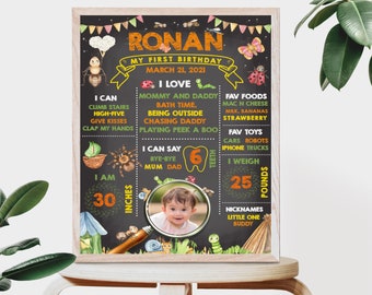 Bugs birthday milestone baby board to edit, download and print Boys milestone poster Boys milestone birthday board Bugs birthday decor  BPI4