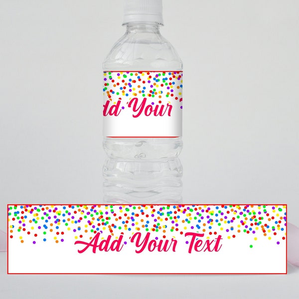 Confetti Water Bottle Labels Rainbow Birthday Bottle Labels Colorful Dots Editable Bottle Label Template Instant Edit and Download