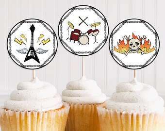 Born to Rock cupcake toppers for instant printing, Instant Download, Cupcake toppers to print at home, Cupcake party toppers, Rock birthday