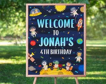 Outer Space and Planets Birthday Welcome Sign, Editable Galaxy Welcome Sign,  Editable Boys Party Sign Template, Blast Off  - OSP4