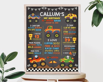 Baby Boys Board milestone poster that you edit yourself. Instantly download and print for your party or first birthday. TRUCKS - MTP5