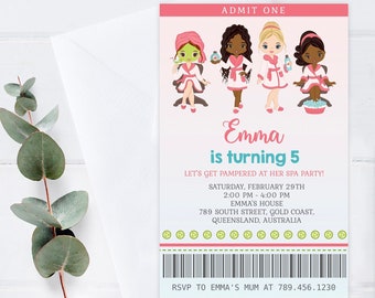 Spa Party Invitation Template Spa Birthday Ticket Invitation Pamper Party Invitation Ticket Pamper Birthday Party Invite Instant Download