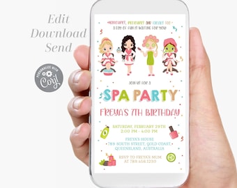 Spa party electronic Invitation you can edit yourself. Spa party Birthday invitation Email invitation digital download sms invitation - SBP5