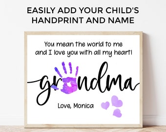 Gift For Grandma Handprint Art Grandma Birthday Gift Handprint Grandma Handprint Grandmother Gift Idea Editable and Instant Print Options