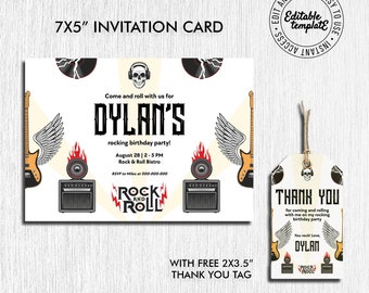 Rock and Roll Birthday Invitation Rock Birthday Party Rock and Roll Invitation Template Rock and  Roll Thank You Tags