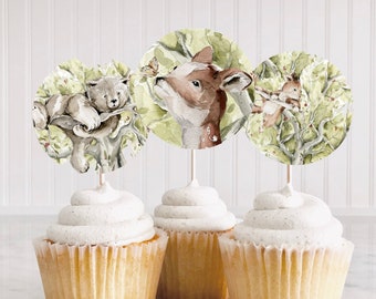 Woodland Birthday Party Cake Toppers Woodland centerpiece 7 Woodland party birthday decor editable Woodland birthday party decor cupcake top