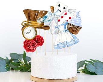 Alice in Wonderland centerpiece for instant printing 9 Alice in Wonderland cake toppers Tea party birthday decor Alice in Wonderland decor