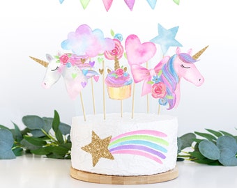 Unicorn Birthday Centerpiece 15 Unicorn Cake Toppers Unicorn Birthday Decor Rainbow Unicorn Birthday Party Cake Decor
