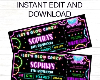 Glow Birthday Invitation Template Glow Neon Invitation Glow Party Birthday Template Glow Editable Disco Template Printable Instant Download