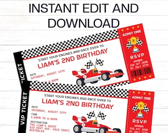 Car Racing Birthday Invitation Ticket Race Car Invitation Racing Car Birthday Invitation Car Race Ticket Invite Red Racing Car ID Badges  RC