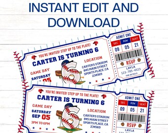 Baseball 6th Birthday invitation, ID Badges, Baseball Birthday Invitation to edit, download and print instantly! Baseball party invitation