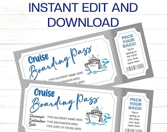 Editable Cruise Boarding Pass Ticket Printable Cruise Ticket Trip Gift Printable Cruise Gift Ticket Surprise Cruise Trip Ticket