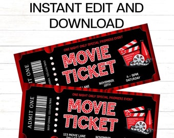 Movie Ticket Invitation Movie Ticket Template Party Cinema Movie Party Girl Birthday Invitation Editable Digital Template Instant Download