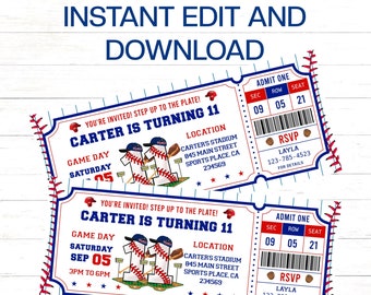 Baseball 11th Birthday invitation, ID Badges, Baseball Birthday Invitation to edit, download and print instantly! Baseball party invitation