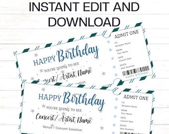 Winter Birthday Gift Ticket Birthday Event Gift Voucher Editable Concert Event Voucher Gift Ticket Concert Gift