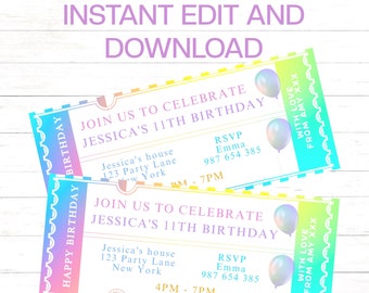 Editable Ticket Birthday Invitation Birthday Ticket Template Invitation Birthday Ticket Instant Edit & Download
