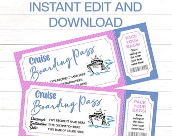 Editable Cruise Boarding Pass Ticket, Printable Cruise Ticket Trip Gift, Printable Cruise Gift Tickets, Surprise Cruise Trip Ticket