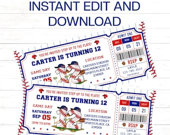 Baseball 12th Birthday invitation, ID Badges, Baseball Birthday Invitation to edit, download and print instantly! Baseball party invitation