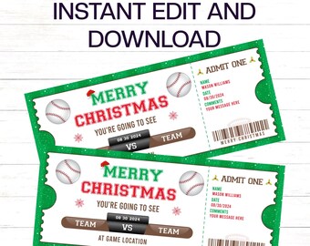Baseball Gift Ticket Editable Christmas Baseball Gift Ticket Editable Baseball Christmas Ticket Softball Gift Ticket Template