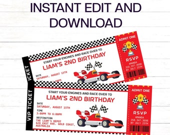 Race Car Birthday Invitation Boys Race Car Ticket Birthday Invitation Racing Birthday Party Free Red Racing Car ID Badges Included RC