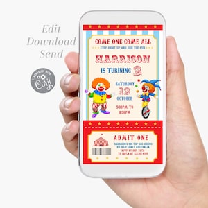 Bearbeitbare Zirkuseinladungsvorlage Karneval Clowns Einladung Zirkus Clowns Geburtstag Junge Ticket Einladung Zirkusvorlage SOFORT DOWNLOAD