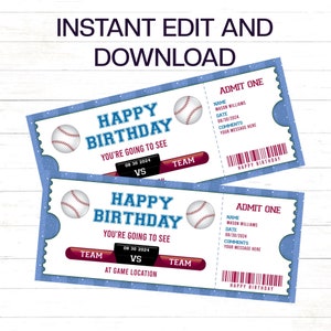 Baseball-Geschenkgutschein-Ticket, Baseball-Ticket, Geburtstagsgeschenk, Baseballspiel-Überraschungsticket-Vorlage, Geschenkticket für den Spieltag