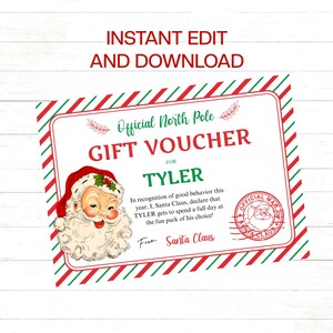 Modello di buono regalo di Babbo Natale per bambini da modificare, scaricare e stampare istantaneamente Buono regalo di Natale modificabile