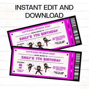 Bearbeitbare Ninja Girl Einladung Mädchen Ninja Geburtstagsparty Rosa Ninja Ticket Einladung Ninja Einladung Karate Geburtstag Sofort Download