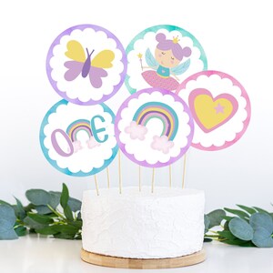 Rainbow birthday party decor Girls Birthday Cake Toppers First Birthday centerpiece 6 party toppers decor Girl Birthday cupcake toppers P2