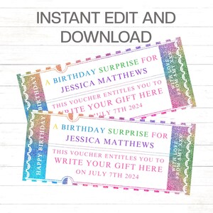 Geburtstag Gutschein Druckvorlage Geburtstag Gutschein Geschenk Card Template Geschenk für Sie Geschenk für Schwester Überraschungsgeschenk für Freund