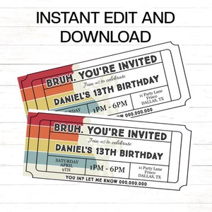Modèle de billet d'invitation d'anniversaire pour garçons Bruh imprimable Modèle de billet d'invitation d'anniversaire BMX Bruh pour garçon