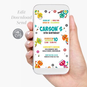 Robots Digital Invitation you edit yourself. Robots Birthday Invite Email invitation Electronic Text invitations Phone invite - RPT6