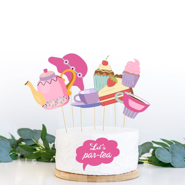 Tea Party centerpiece for instant printing 8 Tea Party cake toppers Tea party birthday decor Tea party Birthday Party birthday party cutout