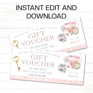 Alice im Wunderland Geburtstag Geschenkgutschein Bearbeitbar Wonderland Geschenkgutschein Vorlage Geschenk Ticket Coupon Bearbeiten Download und sofort ausdrucken