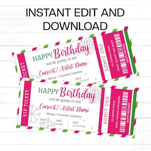 Bearbeitbares Winter Geburtstagsgeschenk Ticket Event Ticket Geburtstagsgeschenk Party Ticket Konzertticket Vorlage