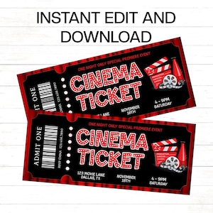 Kinokarte Einladung Film Geburtstagsparty Kinokarte Party Mädchen Geburtstagseinladung Bearbeitbare Digitale Vorlage Sofortiger Download MEP6
