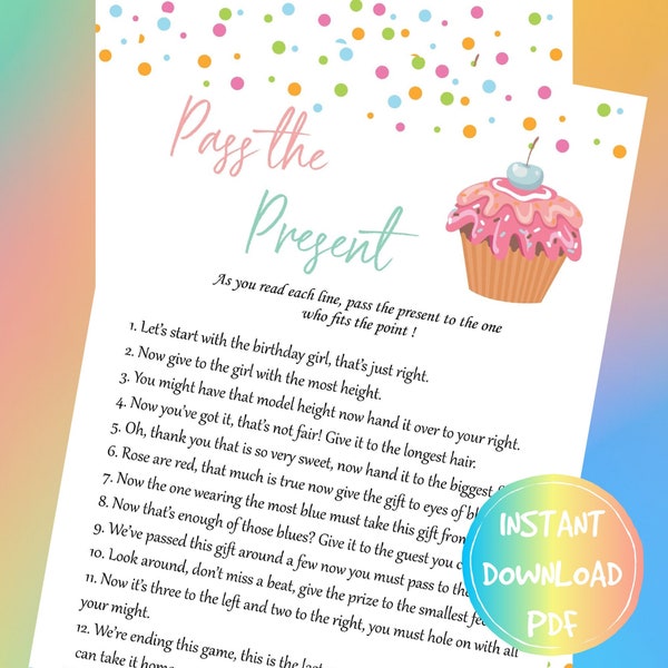 Teen Slumber Party Games, Pass The Present Printable Game, Girls Sleepover Birthday Games, Pyjama Party games, Preteens party, Tweens party