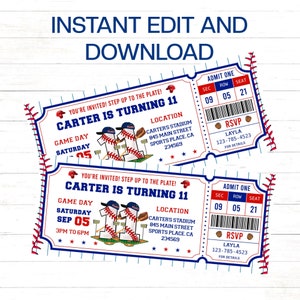 Baseball 11th Birthday invitation, ID Badges, Baseball Birthday Invitation to edit, download and print instantly! Baseball party invitation