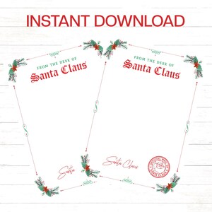Carta de Papá Noel en papel imprimible, papelería de Papá Noel en blanco, papel para notas, carta de Papá Noel, papelería, descarga instantánea