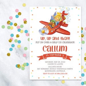 Airplane Birthday Invitation, Airplane invitation, Aeroplane Invitation, Plane Theme Party, Boys 1st Birthday Invite Airplane party - APP4