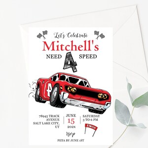 Editable Race Car 4th Birthday Party Invitation for Instant Edit and Download Editable Race Car Invitation Car Racing Invitation