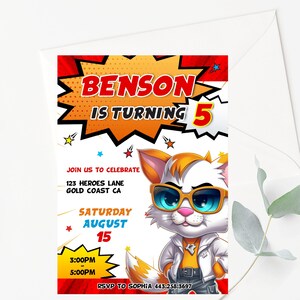 Editable Boys Birthday Invitation Cool Cat Birthday Invitation Cool Dude Birthday Invitation Instant Boys Party Invitation Cat Invite