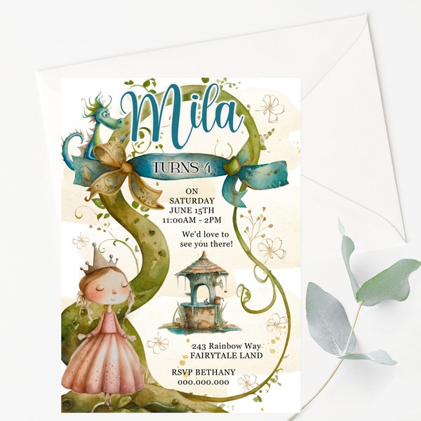 Once Upon a Time Birthday Invitation Editable Fairytale Birthday Invitation Fairytale Princess Invitation Edit Download and Print FT