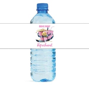 Editable Movie Night Party Bottle Labels, Movie Night Birthday Party Water bottle labels, Girls Backyard Movie Night Party Labels - MNP6