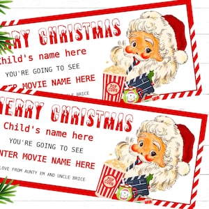 Christmas Movie Gift Card Editable Christmas Movie Night Gift Ticket Template Editable Movie Ticket Template for Instant Edit and Download