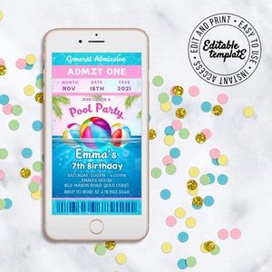 Pool-Party-Einladung Ticket Bearbeitbar Einladung zur Pool-Party Sommerparty Pool-Geburtstagsfeier Strand-Geburtstagsfeier-Einladung
