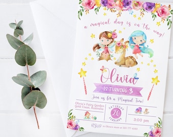 Fairies Invitation  Editable fairy Invitation for girls Editable invitation Instant download Personalized invitations Printable invites FRT7