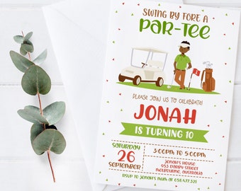 Editable Golf Invitation for Boys, Par-tee Golf Birthday party Invitation, Golf African American Boy, Golfing Party Invitation - GBP2