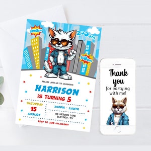 Editable Boys Birthday Invitation Cool Birthday Invitation Cool Cat Birthday Invitation Instant Boys Party Invitation Cat Invite