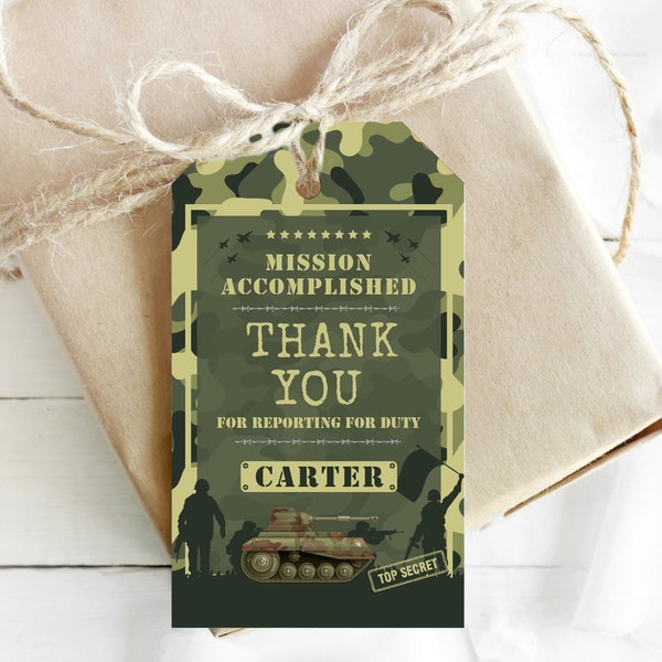 Army Party Thank You Tags Army Birthday Gift Tags Editable Army Gift Tags Personalized Military Party Thank You Tags  AAA7